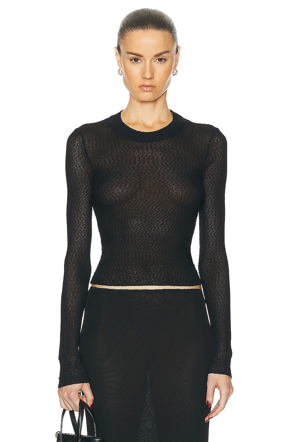 Image 1 of ami Crewneck Cropped Sweater in Black