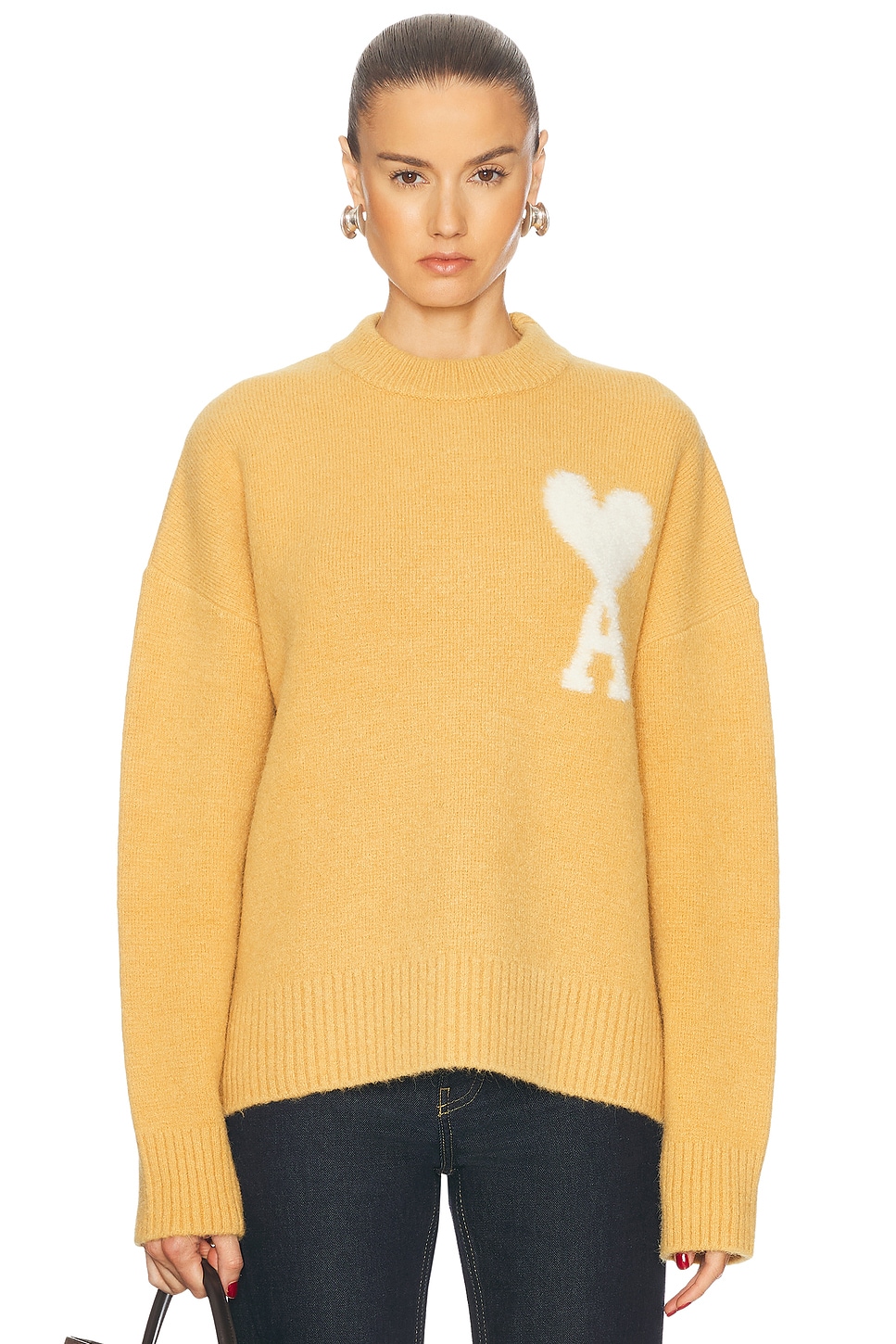 Image 1 of ami Off White Adc Sweater in Mustard