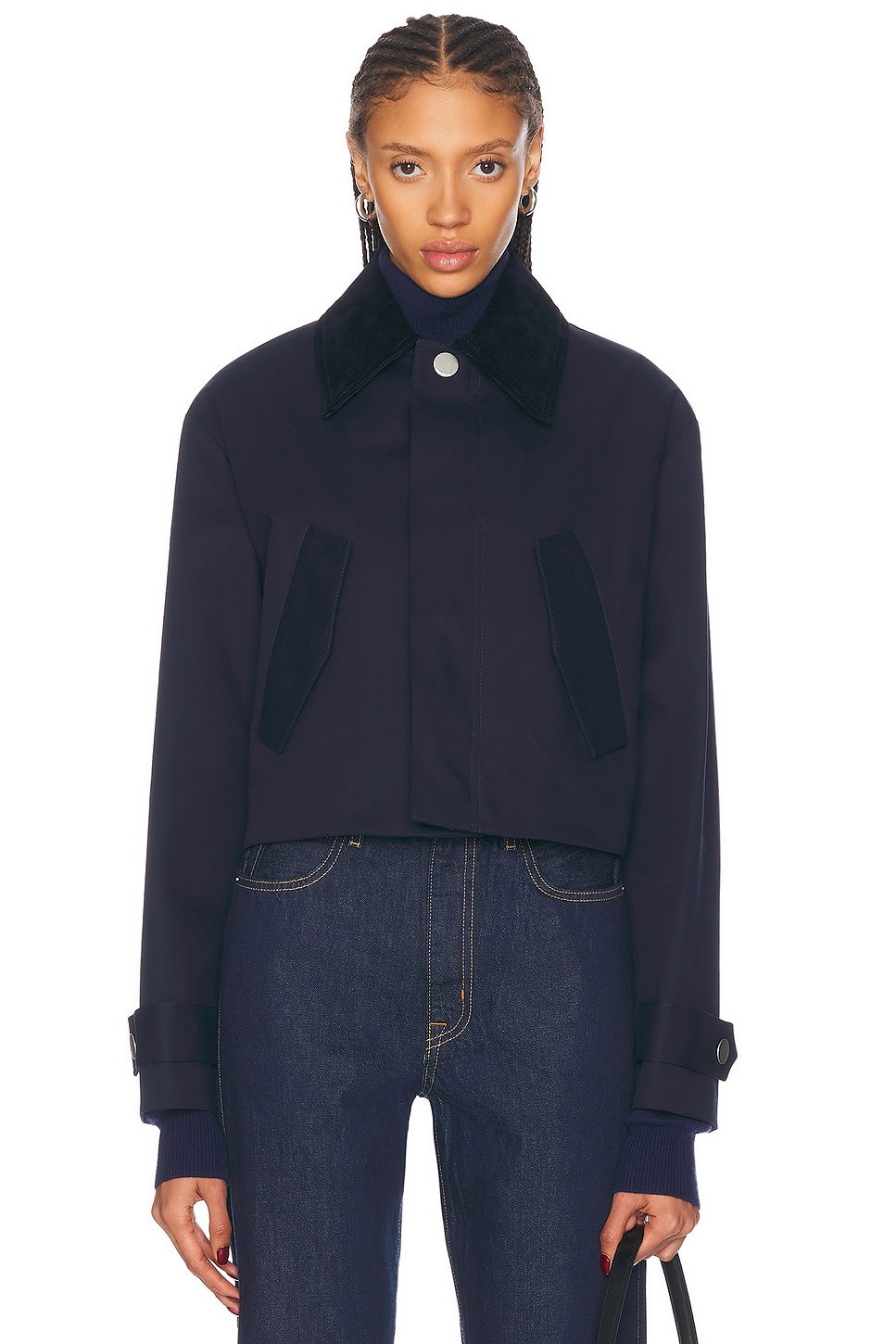 Image 1 of ami Cropped Jacket in Navy Blue & Clay Blue