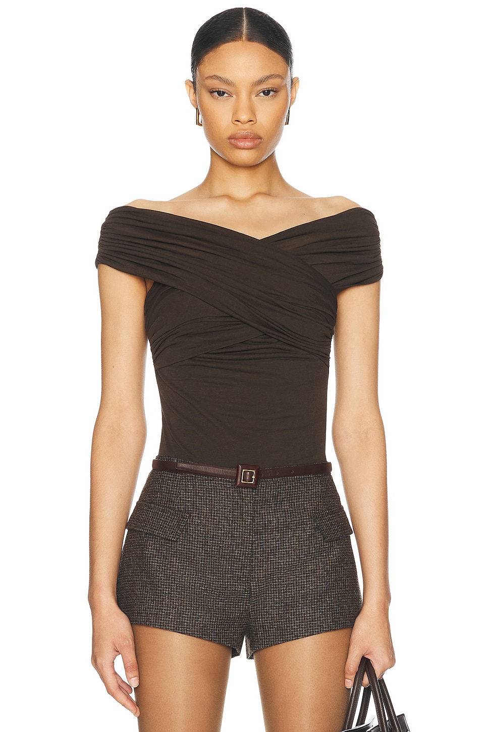 Image 1 of ami Draped Top in Dark Coffee