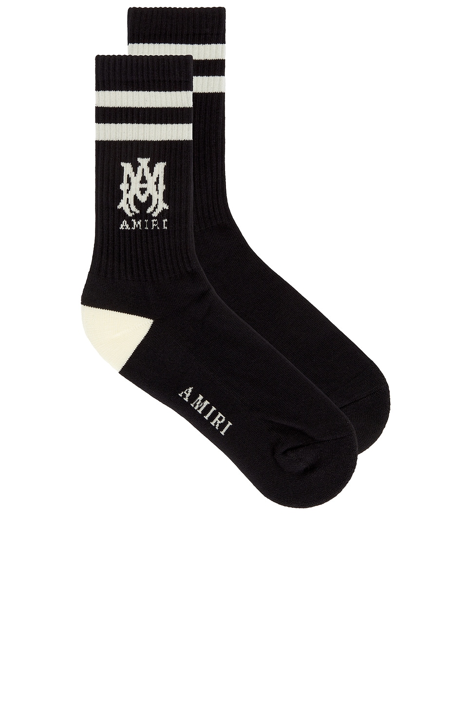 Amiri Logo-intarsia Ribbed Stretch Cotton-blend Socks In Black