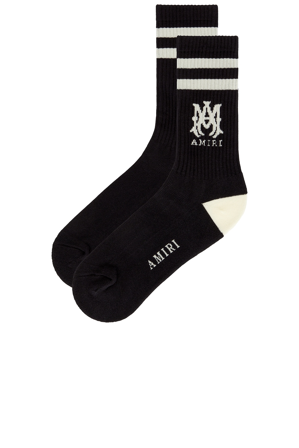 Amiri Logo-intarsia Ribbed Stretch Cotton-blend Socks In Black