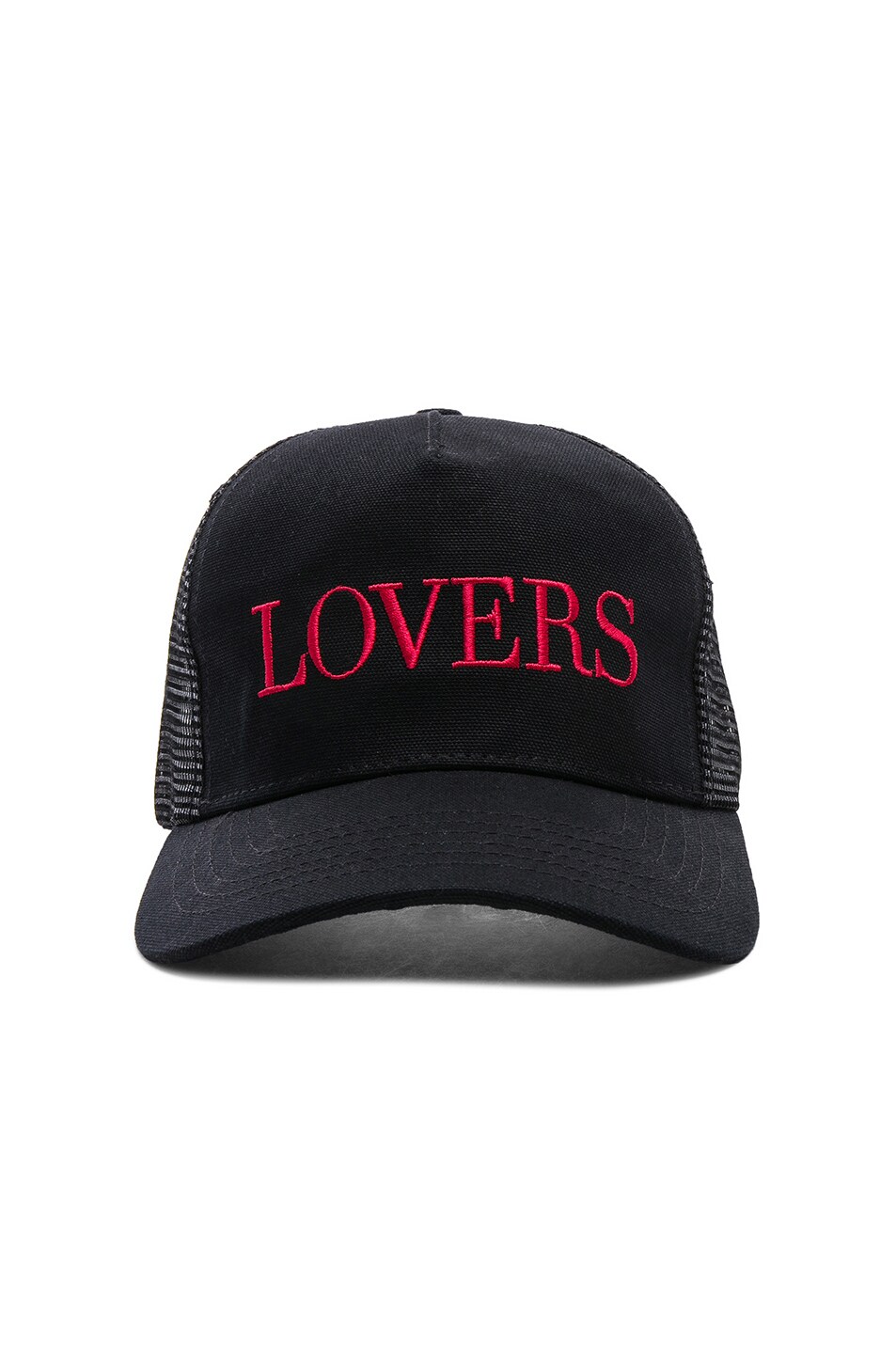 Image 1 of Amiri Lovers Trucker Hat in Black & Red