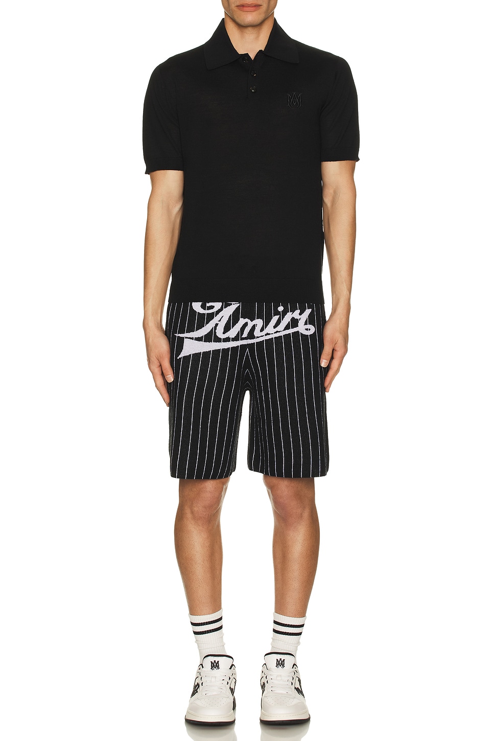 Image 1 of Amiri Pinstripe Shorts in Black