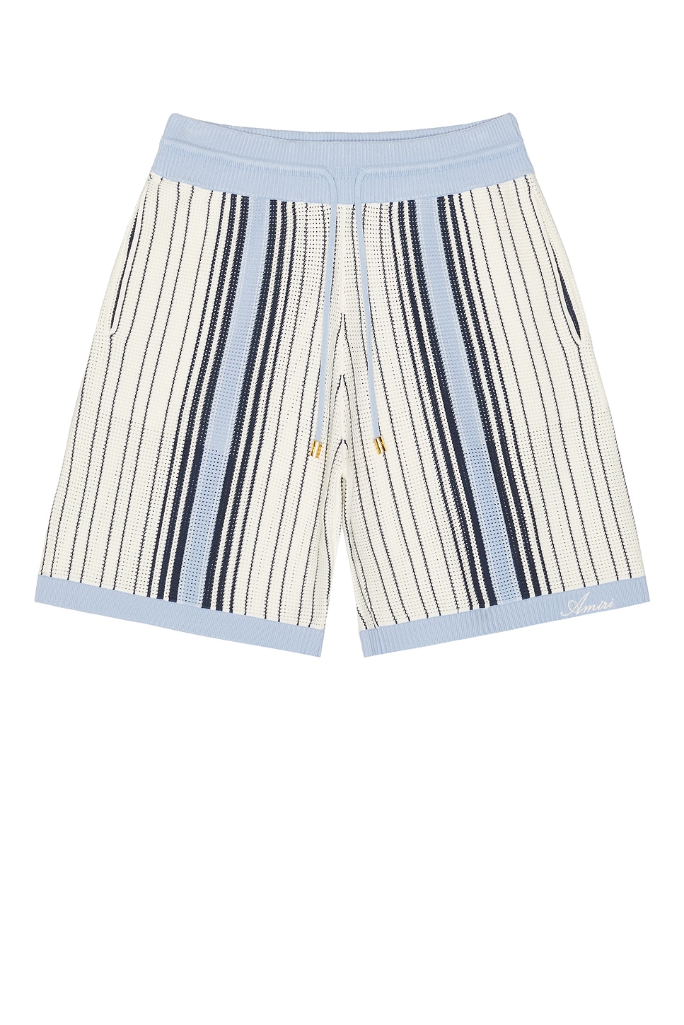 Amiri Script Stripe Knitted Shorts Drawstring In Blue