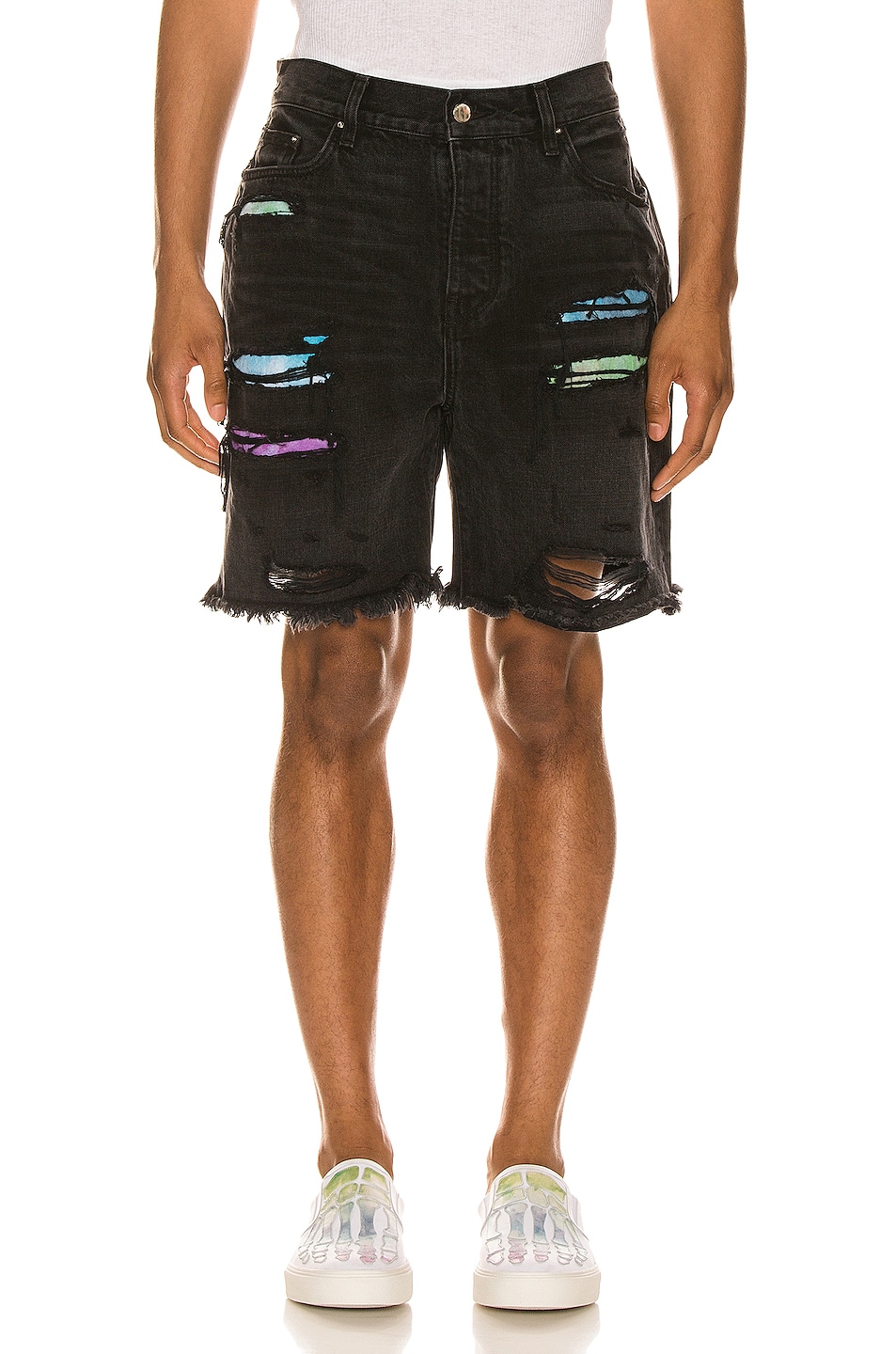 Image 1 of Amiri Watercolor Patch Thrasher Shorts in Aged Black
