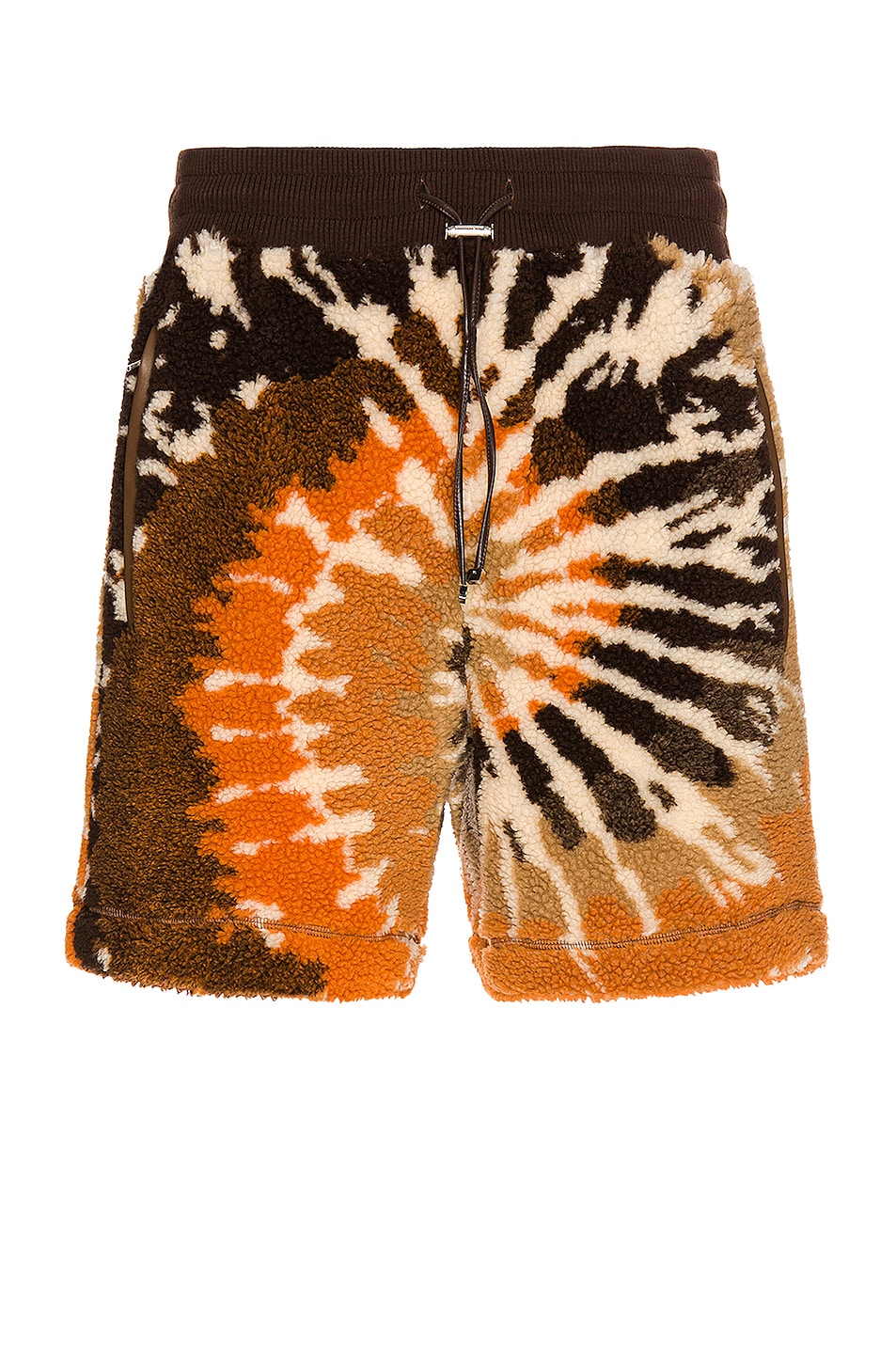 Image 1 of Amiri Tie Dye Polar Fleece Shorts in Orange