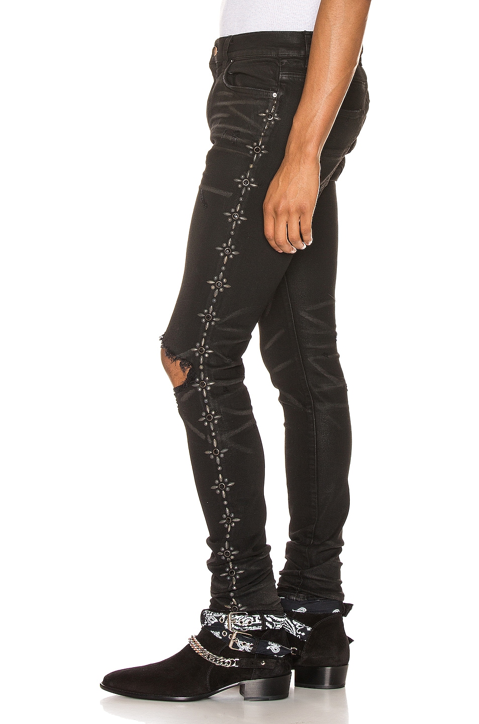 Image 1 of Amiri Side Studded Broken Jean in Rough Black