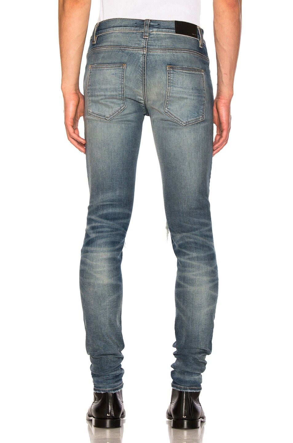Amiri MX1 Leather Patch Skinny Jeans in Medium Indigo FWRD