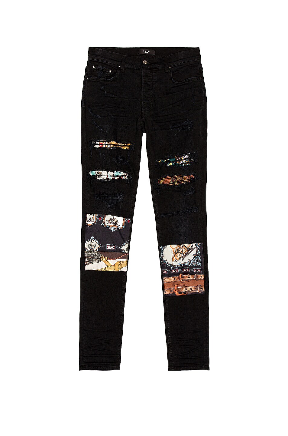 Amiri Scarves Art Patch Jean in Antique Black | FWRD
