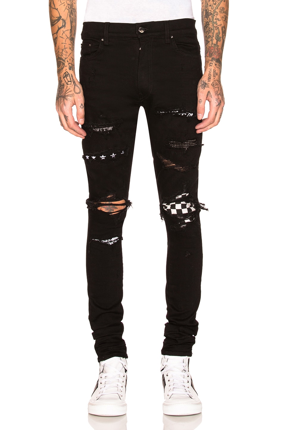 amiri black art patch jeans