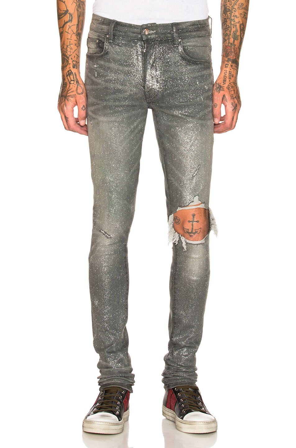 Image 1 of Amiri Glitter Broken Jean in Grey