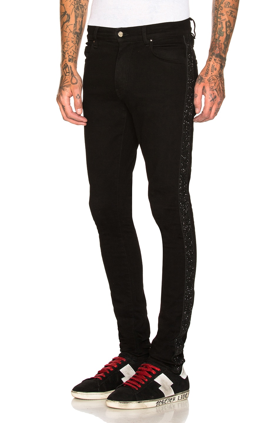 Image 1 of Amiri Glitter Strip Stack Jean in Black
