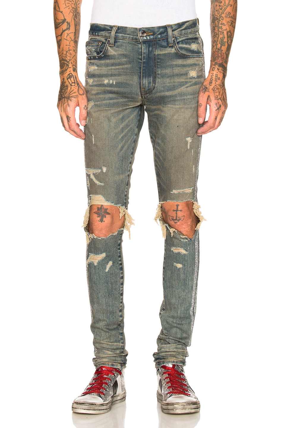 Amiri Glitter Track Jean in Dirty Indigo & Silver | FWRD