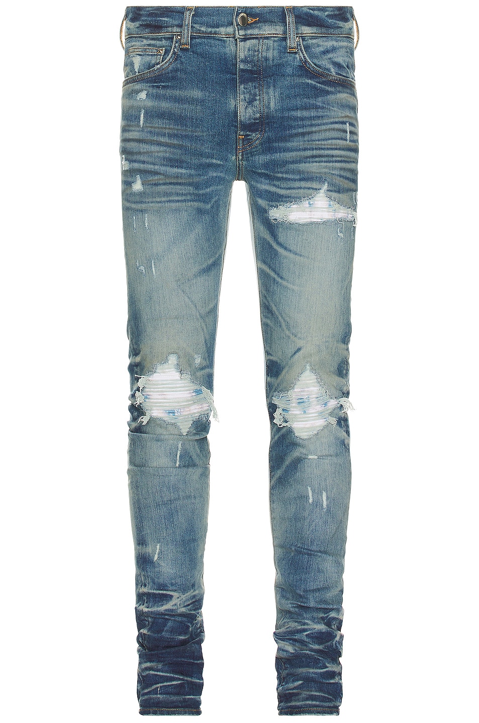 Amiri Bleached Ma Paisley Mx1 Skinny Jean in Honeycomb Indigo | FWRD