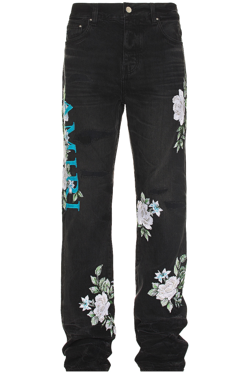 Image 1 of Amiri Floral Straight Jean in Faded Black