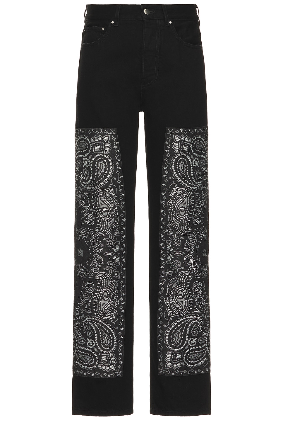 Image 1 of Amiri Bandana Jacquard Paneled Straight Jeans in Black OD