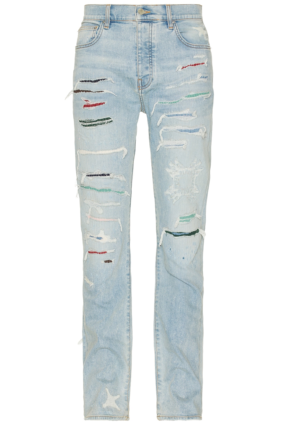 Amiri Mx1 Distressed Skinny Jeans In Surf Indigo
