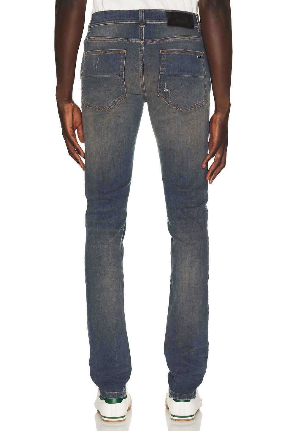 Amiri Distressed Ribbed-panel Jeans In Dark Dust