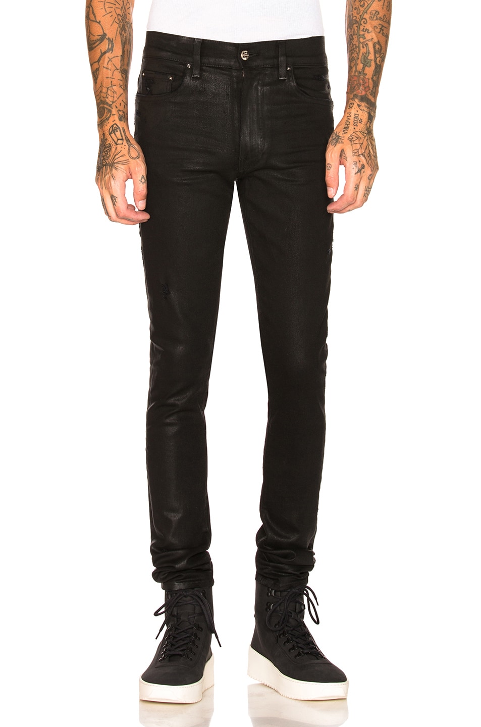 Amiri Stack Jean In Black Wax Fwrd