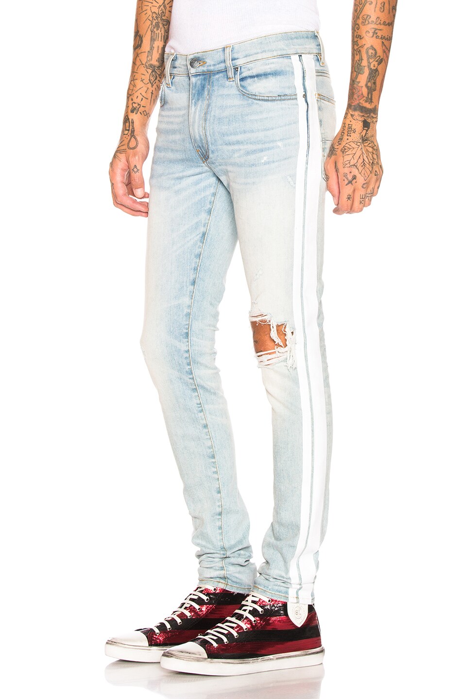 Image 1 of Amiri Broken Track Jean in Super Light Indigo & White