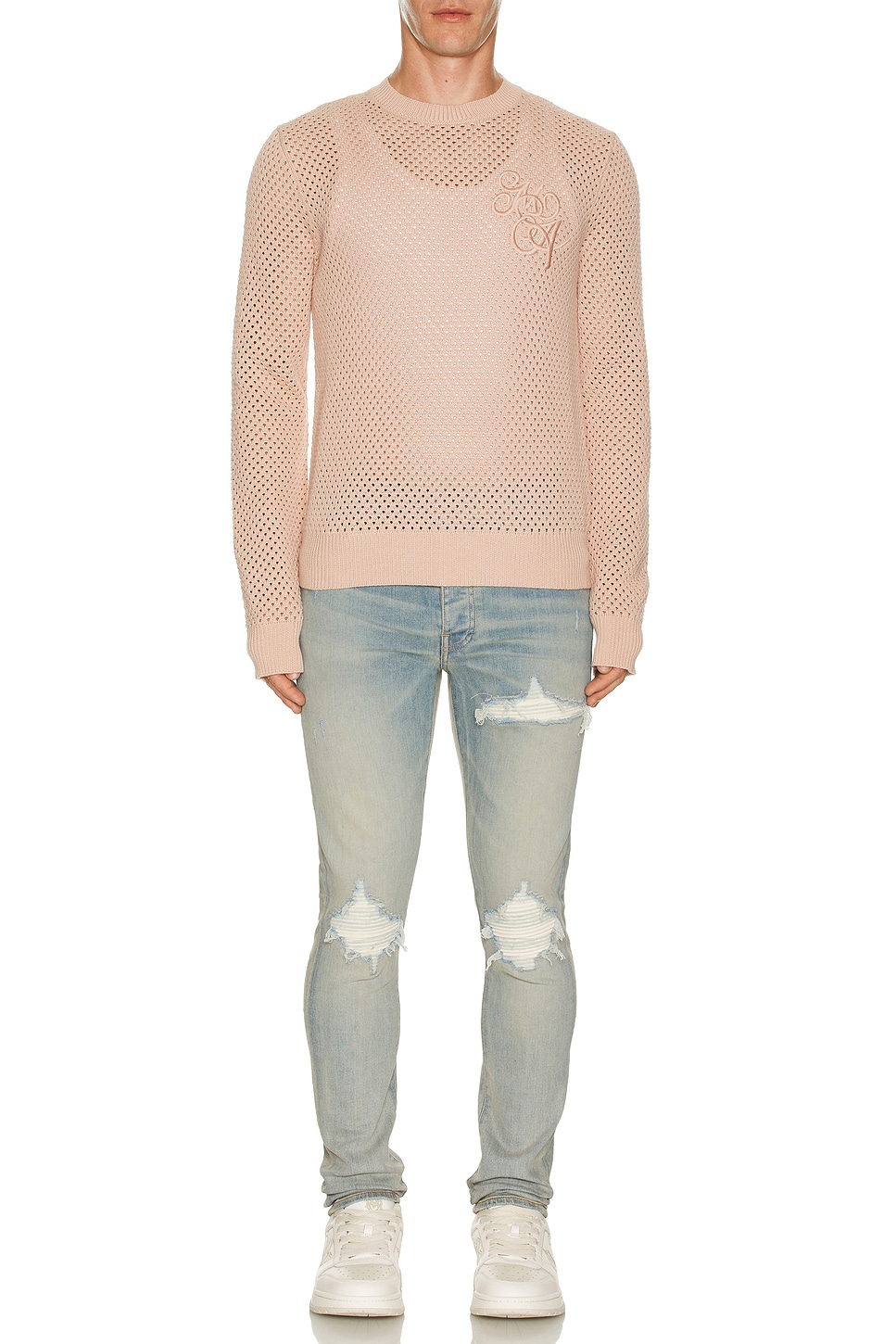 Image 1 of Amiri MA Swirl Crotchet Crewneck in Blush