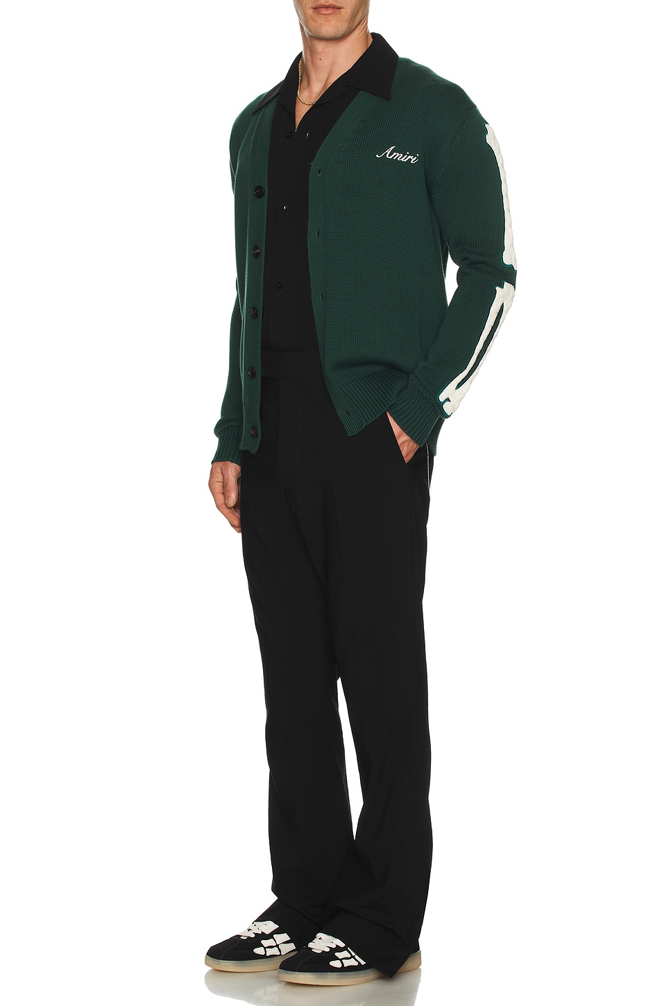 Image 1 of Amiri Bones Cardigan in Evergreen