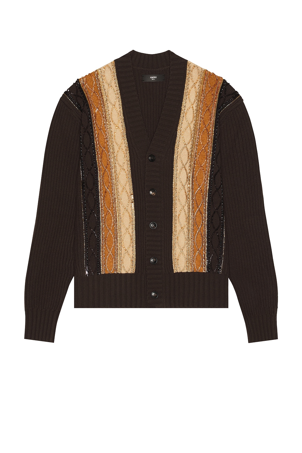 Image 1 of Amiri Embellished Striped Cardigan in Dark Brown