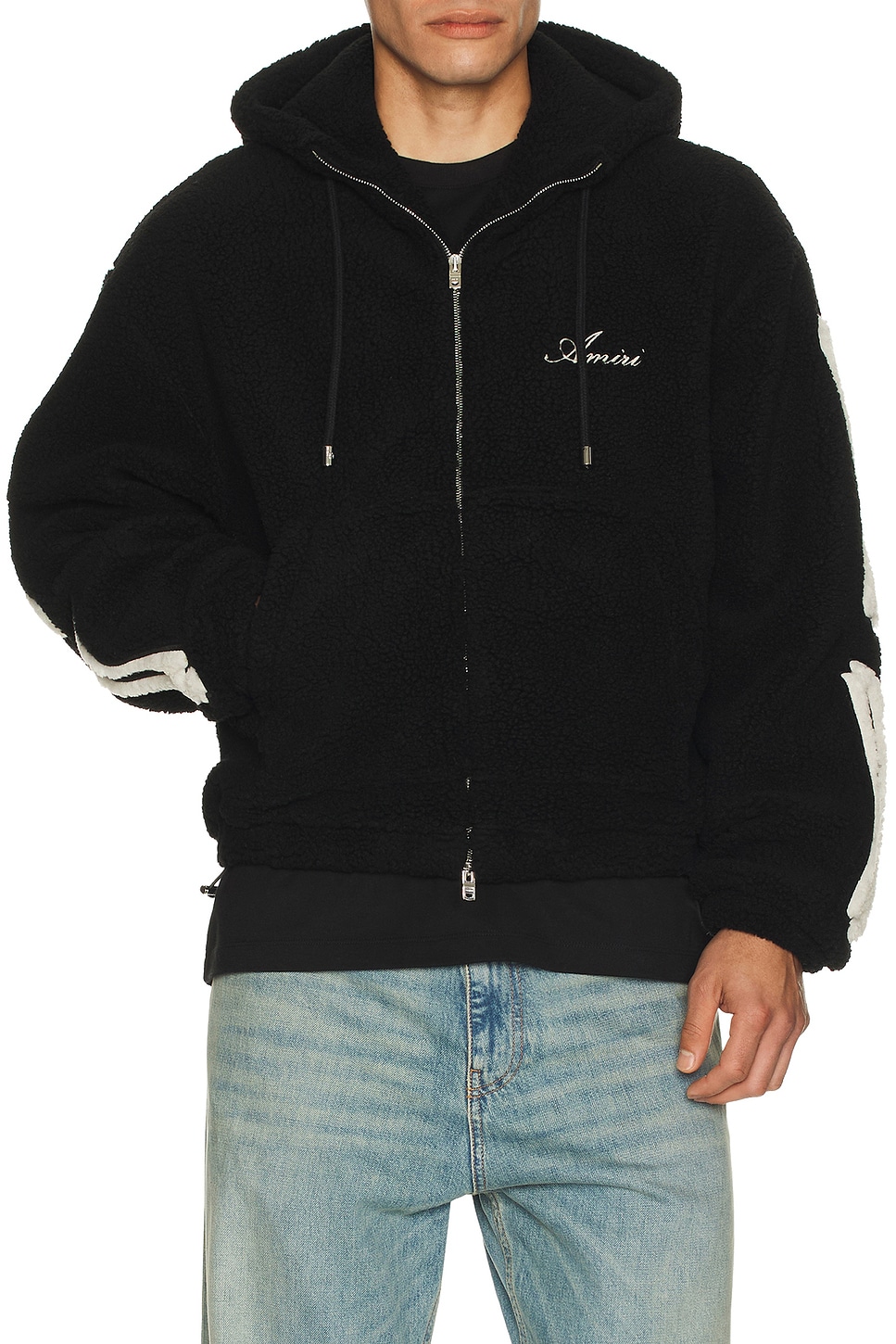 Image 1 of Amiri Bones Fleece Zip Hoodie in Black