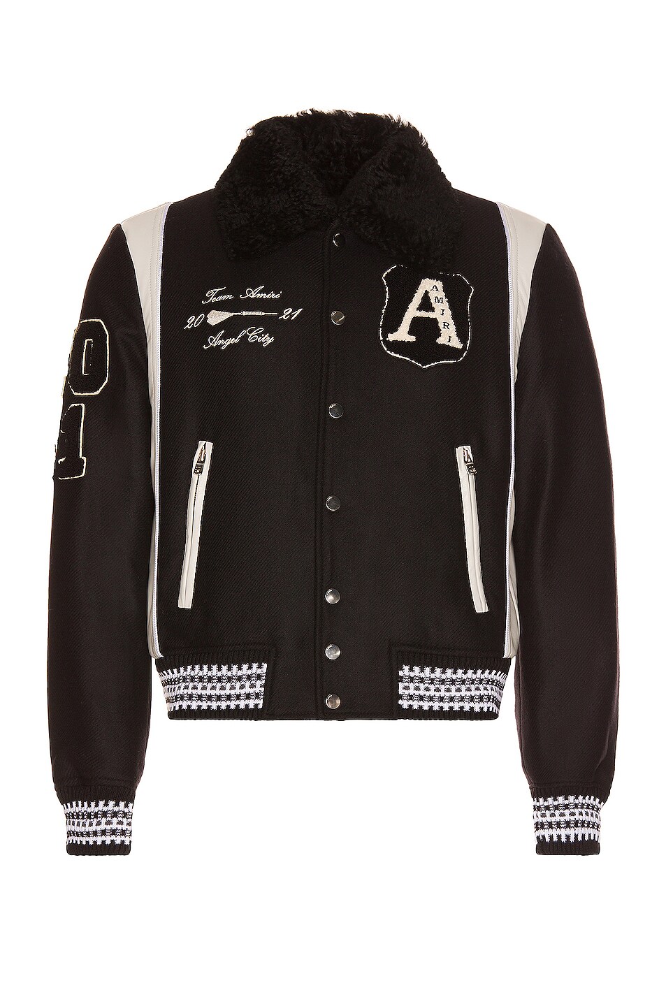 Image 1 of Amiri Always On Point Varsity Bomber W/ Removable Collar in Black