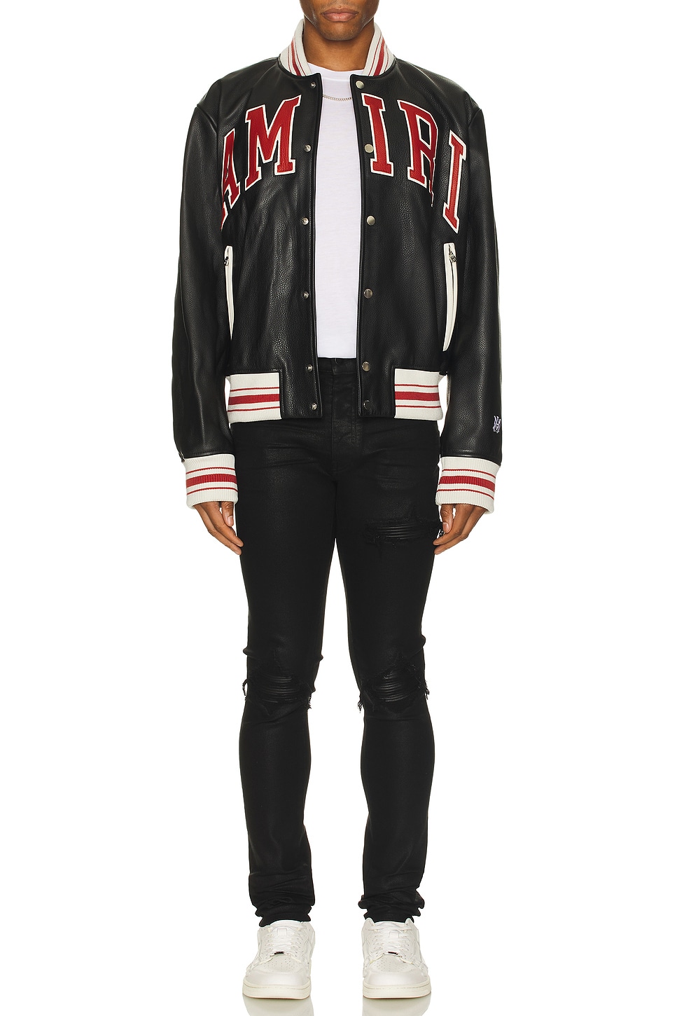 Image 1 of Amiri Leather Bomber Jacket in Black