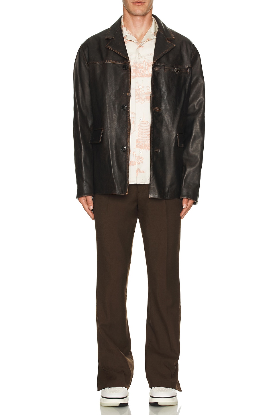 Image 1 of Amiri Tumbled Leather SB Jacket in Dark Brown