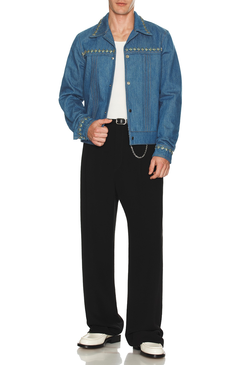 Image 1 of Amiri Crystal Pleated Cadet Jacket in Retro Indigo