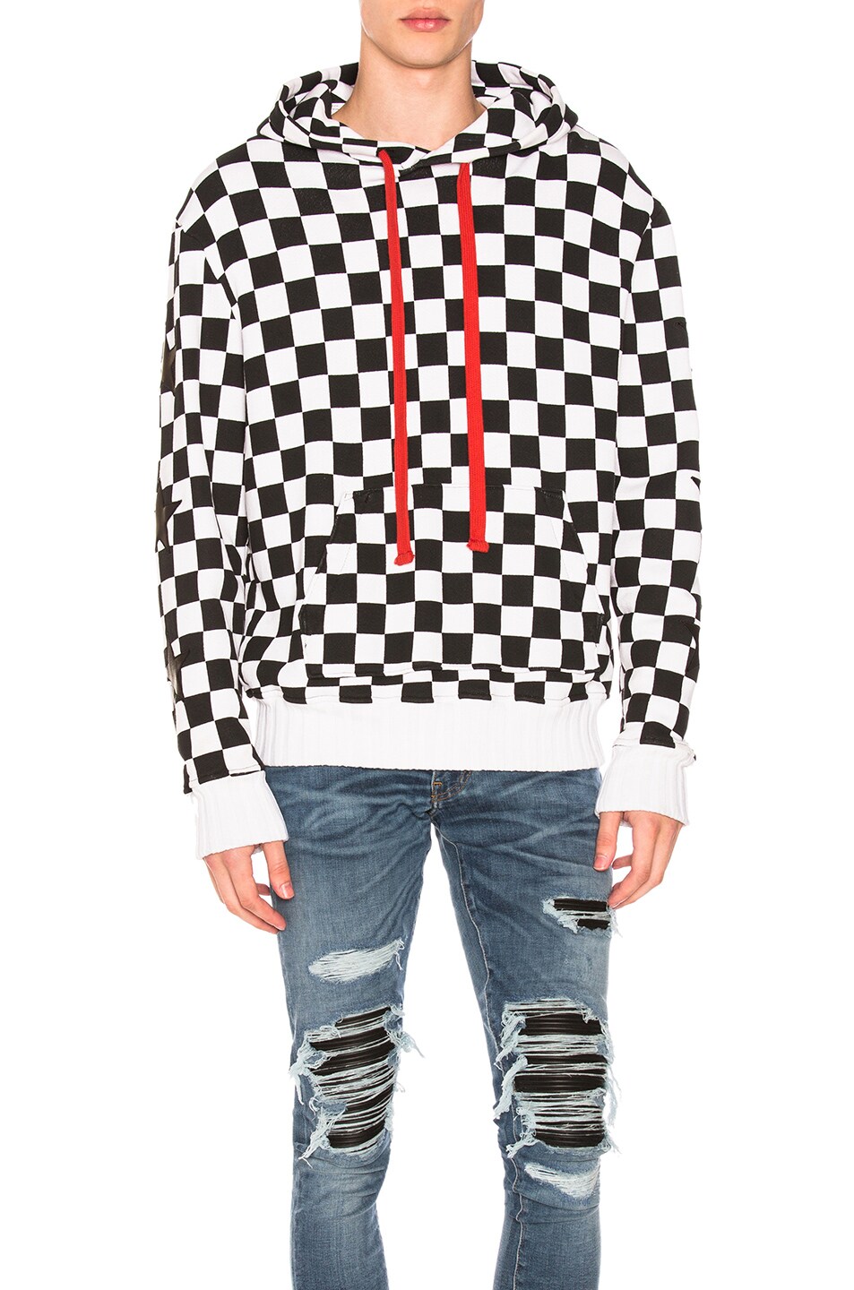 Image 1 of Amiri Check Star Pullover Hoodie in Black & White