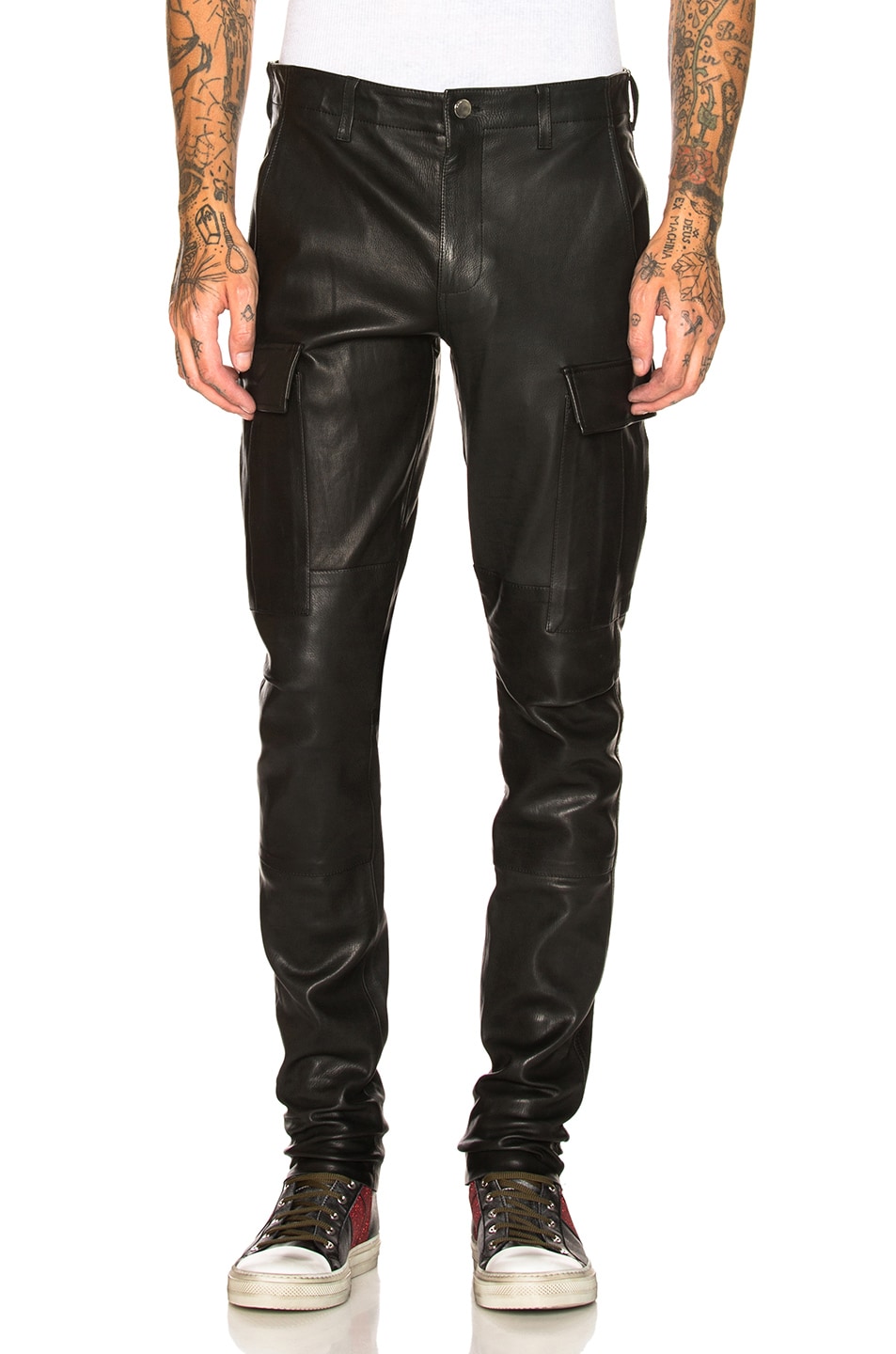 Amiri Stretch Leather Cargo Pant in Black | FWRD