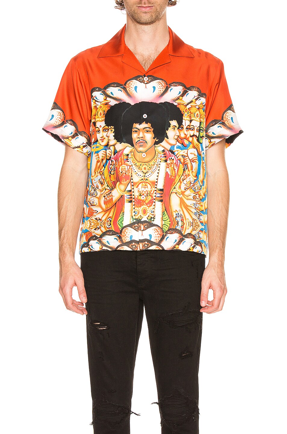 Image 1 of Amiri Jimi Hendrix Short Sleeve Shirt in Coral