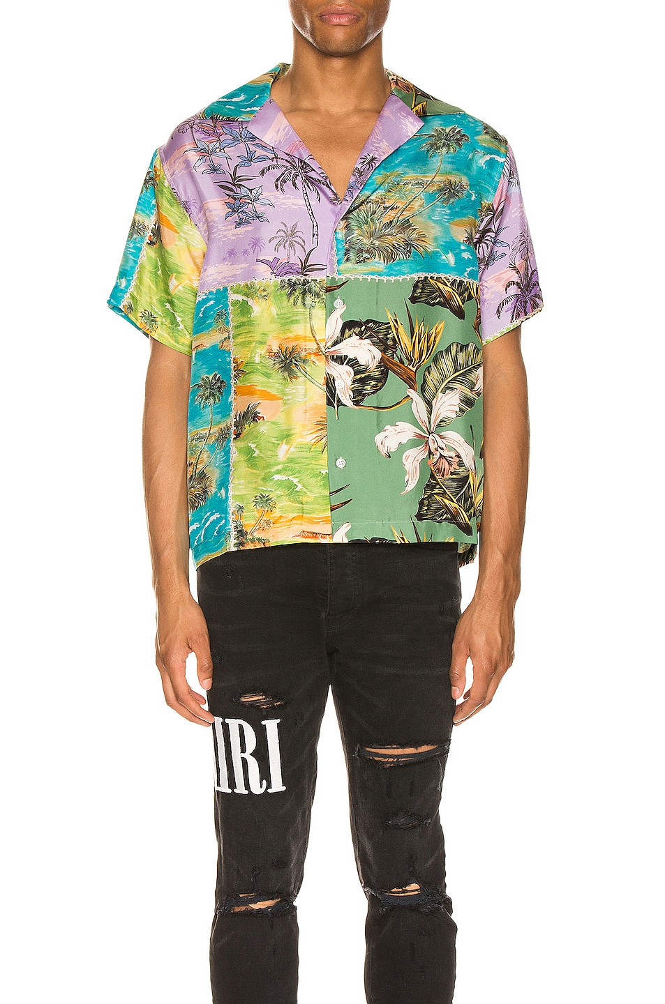 Image 1 of Amiri Hawaiian Patchwork Shirt in Purple / Green