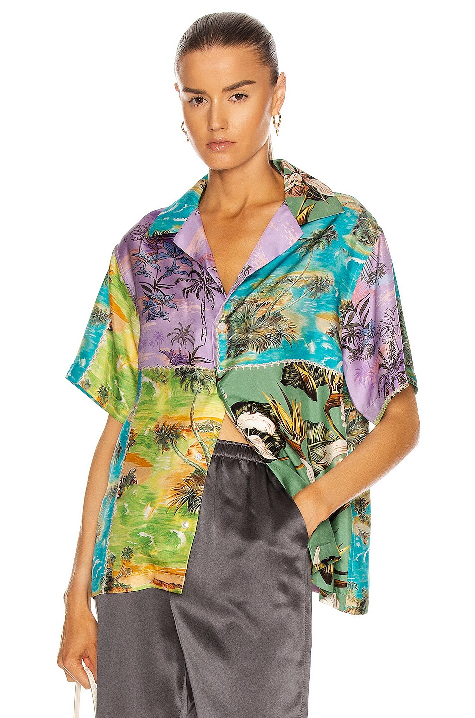 Amiri Hawaiian Patchwork Shirt in Purple / Green | FWRD