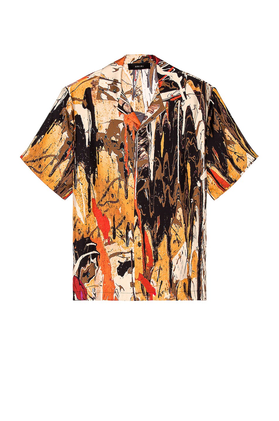 Image 1 of Amiri Paint Splatter Bowling Shirt in Brown & Orange