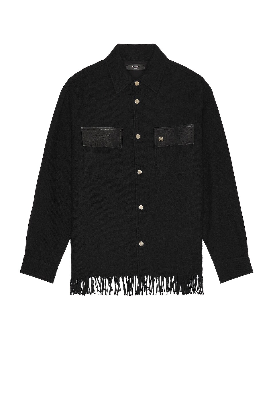 Image 1 of Amiri Button Fringe Padded Overshirt in Black