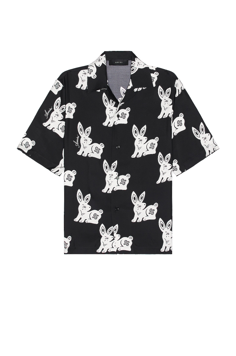 Image 1 of Amiri Rabbit Allover Bowling Shirt in Black & White