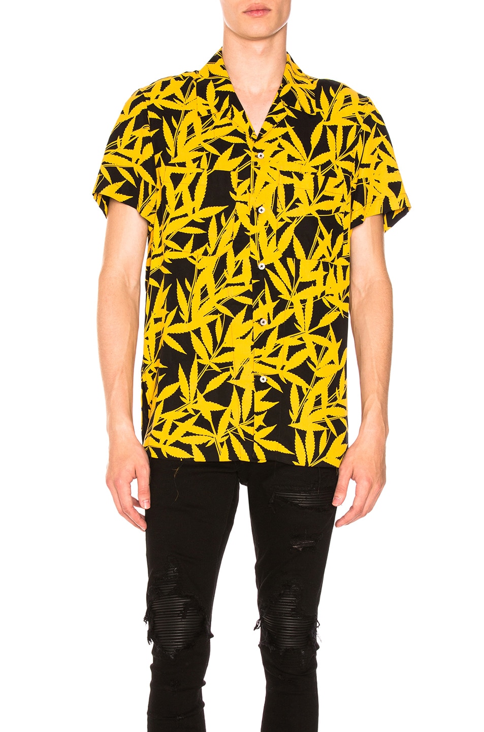 Image 1 of Amiri Leaf Tencel Shirt in Black & Yellow