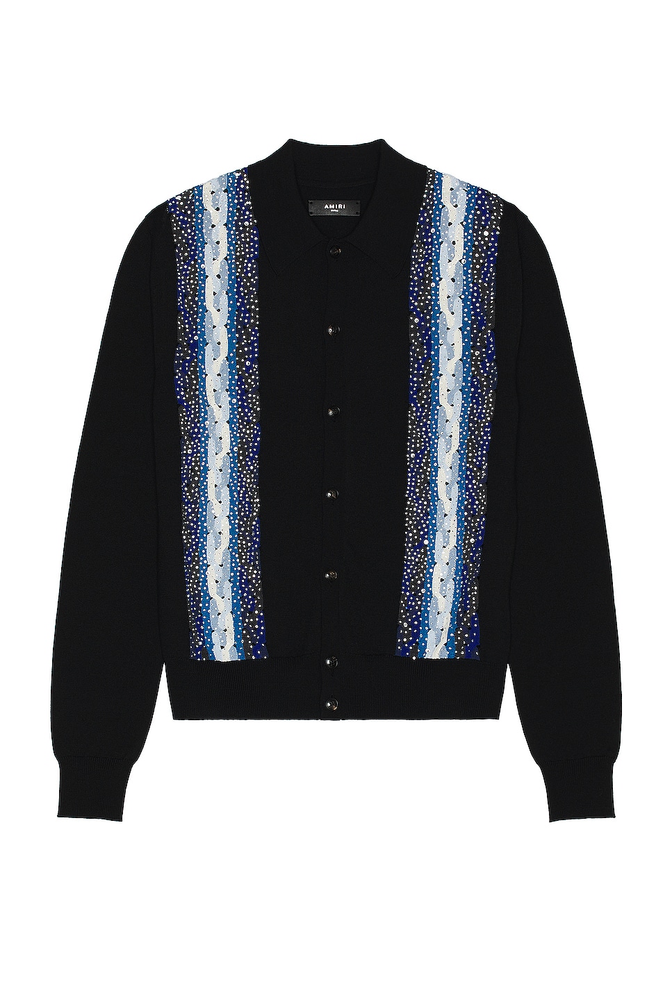 Image 1 of Amiri Crystal Cable Knit Polo in Black