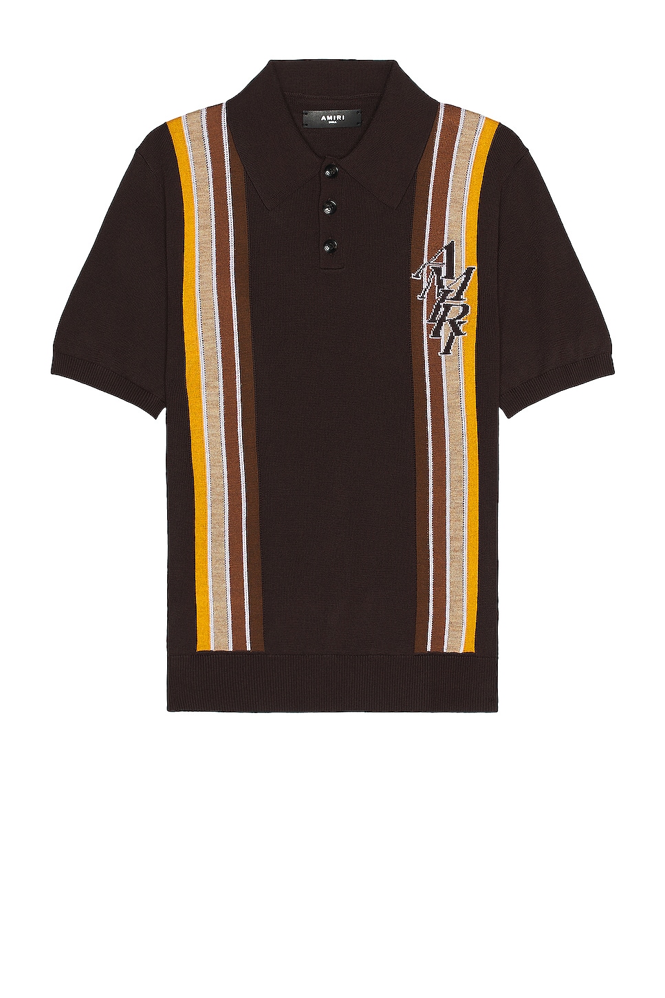 Image 1 of Amiri Stack Stripe Short Sleeve Polo in Brown