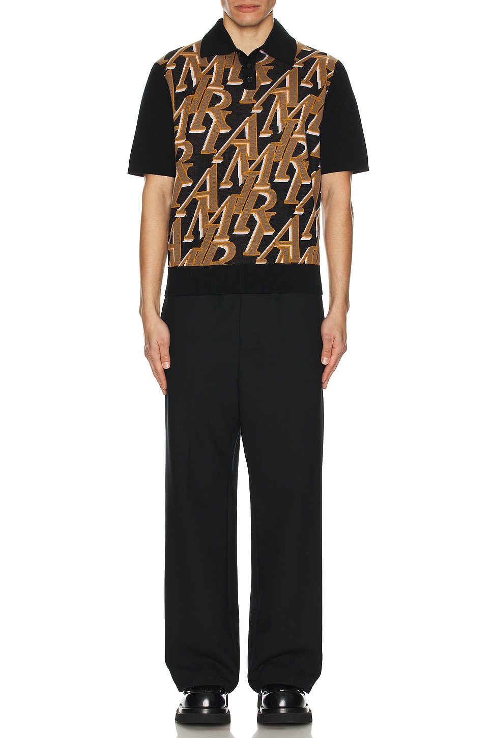 Image 1 of Amiri Repeat Short Sleeve Polo in Black