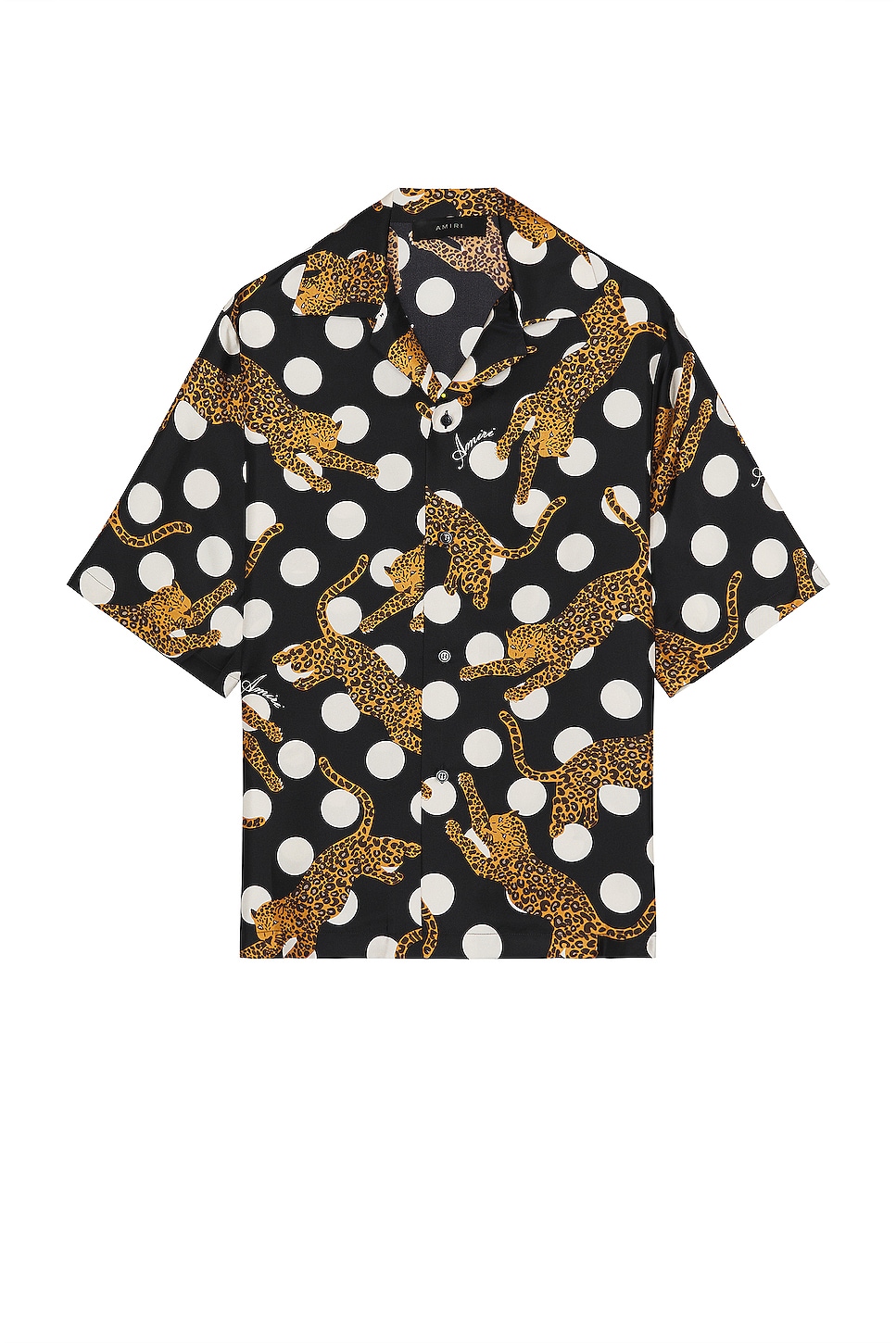 Image 1 of Amiri Leopard Polka Dots Bowling Shirt in Black