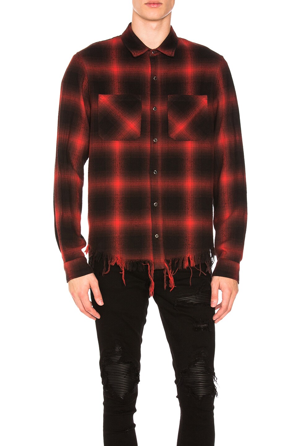 Image 1 of Amiri Highlight Plaid Flannel in Black & Red
