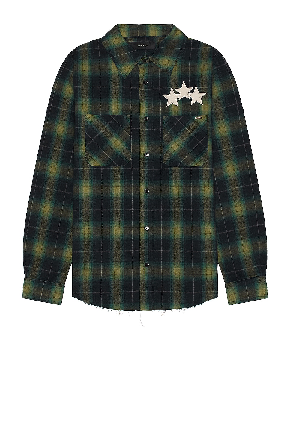 Image 1 of Amiri Star Leather Flannel Shirt in Rain Forest