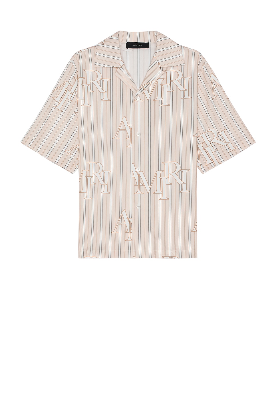 Image 1 of Amiri Stripe Staggered Poplin Short Sleeve Shirt in Cream Tan