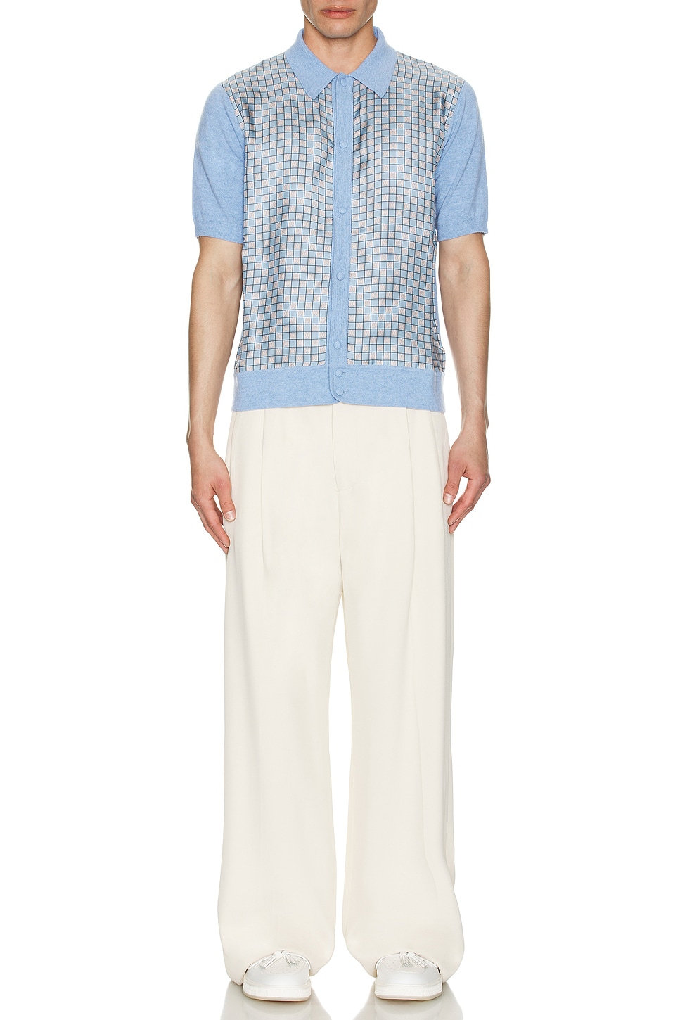 Image 1 of Amiri Silk Woven Combo Polo in Blue
